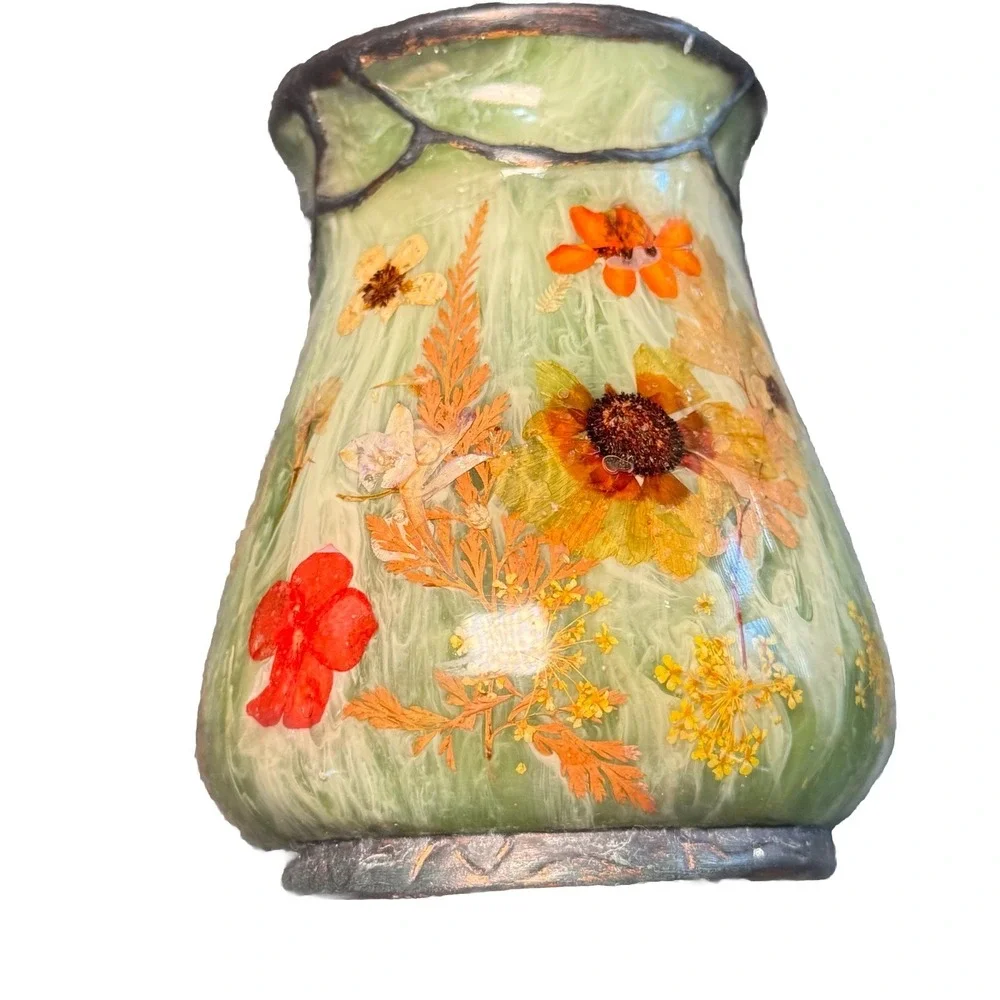 VTG‎ MCM Lucite Marbled Green 60s Pressed Flowers ToothbrushSoap Trinket Vanity